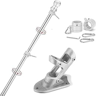 Yeesun Flag Pole,6FT American Flag Pole & Bracket-Suitable for 3 x 5 Flags Holder for House Porch & Outdoor,Tangle Free and Wall Mount Flag Pole Kit (Without Flag,Silver)