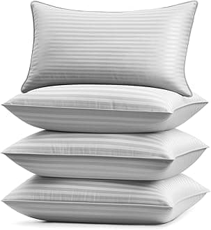 Basic Beyond Bed Pillows Standard Size Set of 4 - Down Alternative Pillows for Sleeping, Soft 20 x 26 Inches 4 Pack Standard Pillows for Back, Stomach or Side Sleepers, Silver