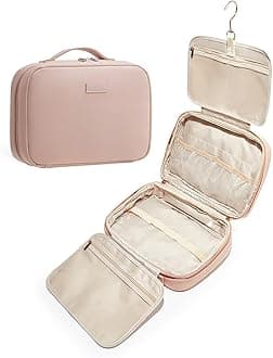 EACHY Travel Toiletry Bag with Hanging Hook, Portable Makeup Cosmetic Bags for Women, Water-Resistant Full-Size Travel Accessories (Pink)