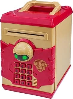 HUSANHUSAN Piggy Banks for Kids, Electronic Password Code Money Banks ATM Banks Box Coin Bank for Children Boys and Girls (Khaki Red)