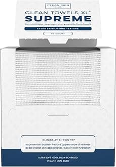 Clean Skin Club Clean Towels XL® Supreme, 100% USDA Biobased Face Towel, Disposable Face Towelette, Eczema Association Accepted, Thicker Textured Dry Wipes, Ultra Absorbent & Soft, 1 Pack, 50 Ct