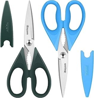 iBayam Kitchen Shears, Kitchen Scissors All Purpose Heavy Duty Meat Scissors Poultry Shears, Dishwasher Safe Food Cooking Scissors Stainless Steel Utility Scissors, 2-Pack, Lake Blue, Forest Green