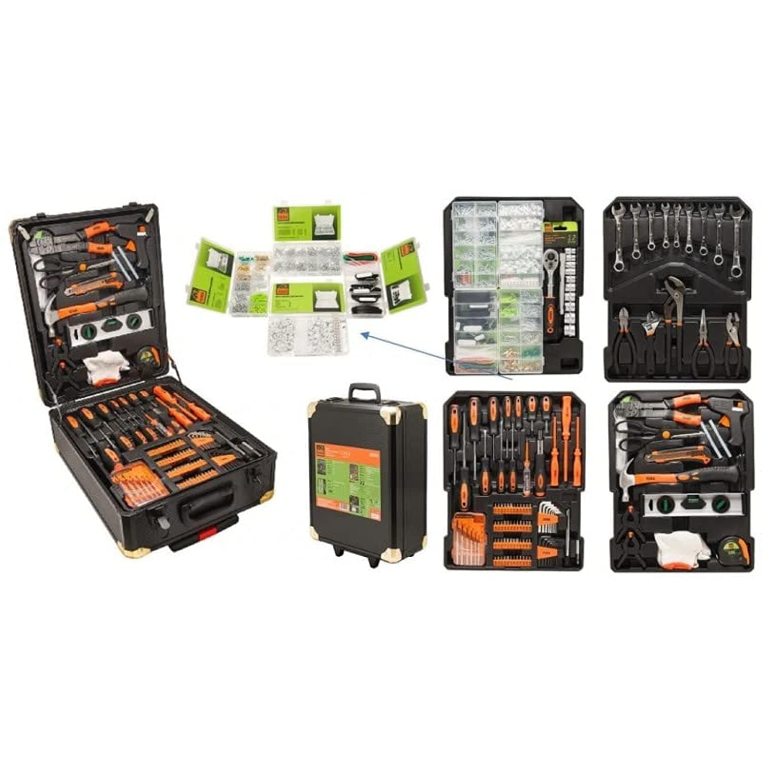 Tool Set - General Household Hand Tool Kit in Wheeled Case Screwdriver, Wrench, Pliers, 1400 Pieces