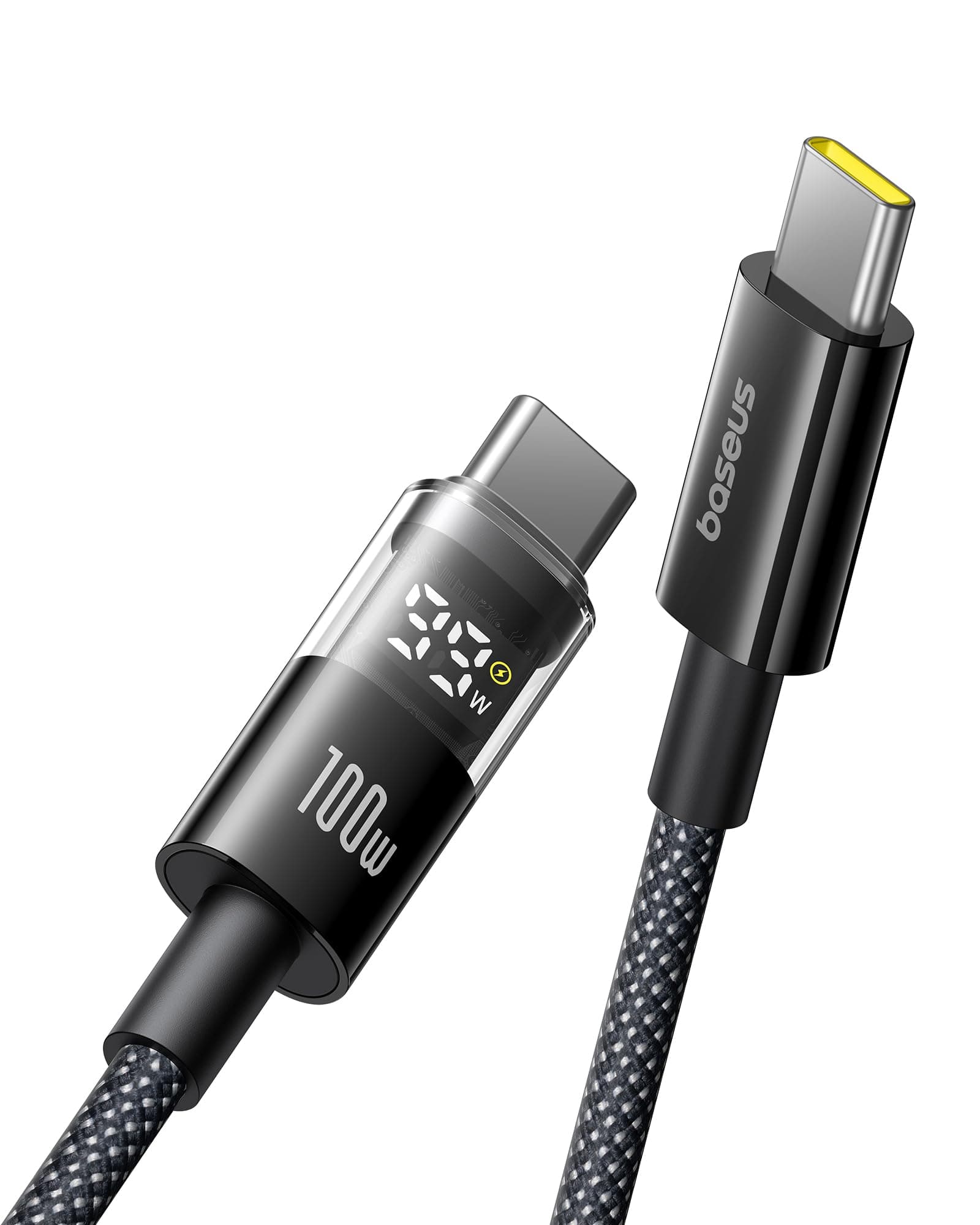 Baseus USB C Cable, 100W 5A Fast Charging USB C Charger Cable with LED Display, Zinc Alloy Nylon Braided USB C to USB C Cable for iPhone 16/Pro/Plus/Pro Max, MacBook, iPad Pro, Galaxy S24/S23 (3.3ft)