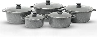 Royalford 5Pcs Die-Cast Aluminium Stockpot Set with Glass Lids - Induction Safe Non-Stick Casserole Set - Granite Coating Cookware Pots - Large Cooking Stockpot - Suitable for Most Types of Hobs
