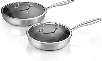 DELARLO Tri-Ply Stainless Steel 8" 10" Frying Pan Set With Lid Nonstick Large skillet, Oven safe induction Chef's Pan,Pots and Pans Set Suitable for All Stove Efficent Fast Even Heating