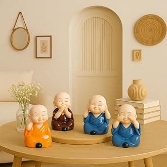Xtore Little Baby Monk with Cute Pose for Decoration (Pack of 4, Multi-Coloured)
