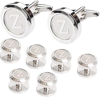 Dannyshi Mens Cufflinks and Studs Tuxedo Shirts Business Wedding Initials Alphabet A-Z Gift Set