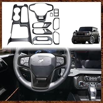 Muslogy Compatible with Ford Bronco 2023 2024 4Door Set of 9 Interior Modification Covers Gear Shift Panel Trim Inner Door Handle Bowl Steering Wheel Cover for Bronco 2021-2024 (Matt Carbon Fiber)