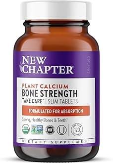 New Chapter Calcium Supplement - Bone Strength Organic Red Marine Algae Calcium - with Vitamin D3+K2 + Magnesium, 70+ Trace Minerals for Bone Health, Gluten Free, Easy to Swallow - 120 Slim Tablets