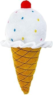Giftable World 10 Inch Plush Pet Toy Vanilla Ice Cream Cone with Cherry on Top and Sprinkles with Squeaker Dog Chew Toy