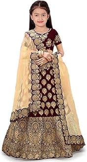 GenericGirl's Taffeta Satin Semi Stitched Heavy Work Lehenga Choli Indian Etheric wear for Girls 5-15 Years