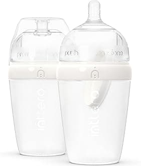 Inttero Preload/Formula Mixing Baby Bottle with Anti-Colic & Air-Free System - 9oz - 2 Pack (Stylish White, Medium Flow)