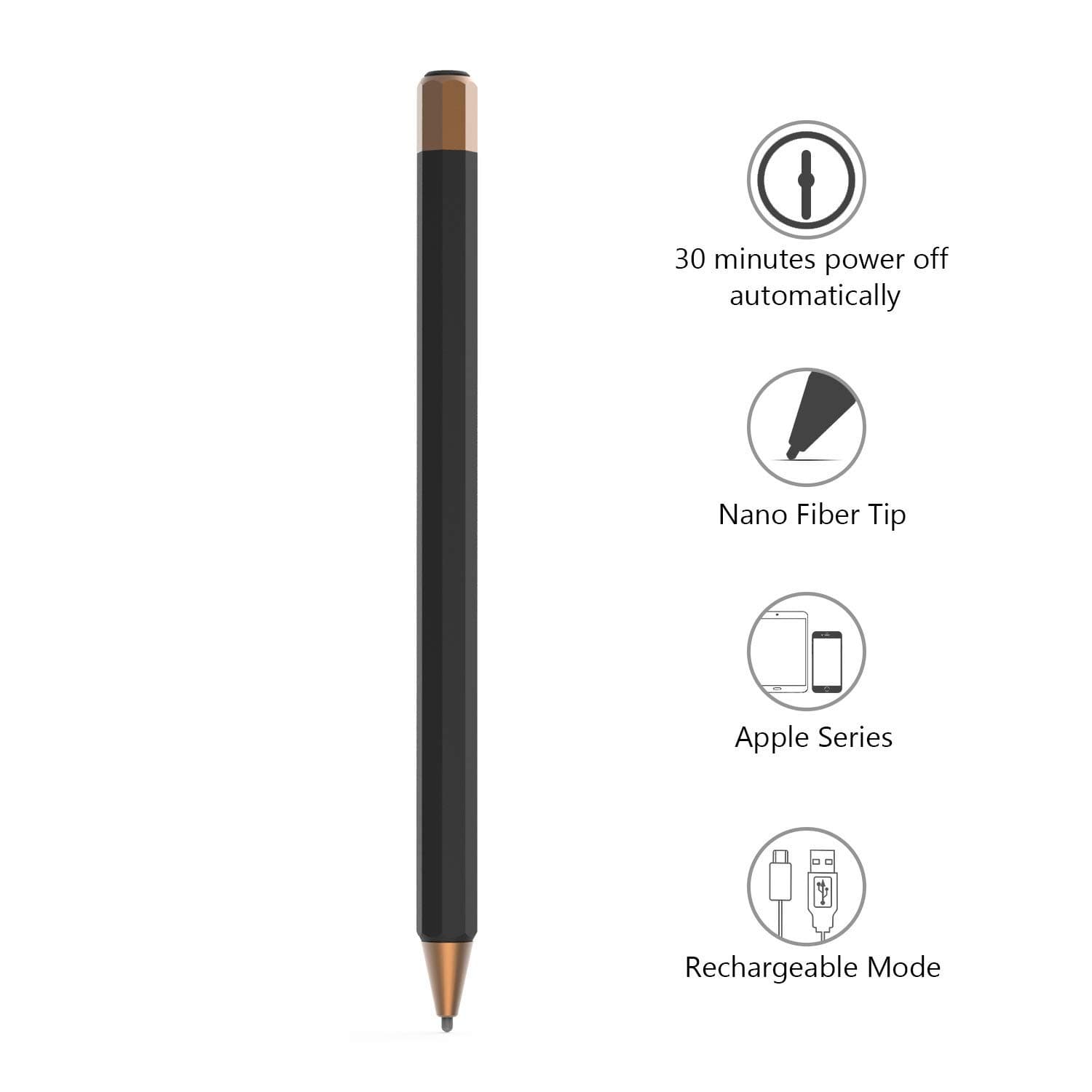 Abida Stylus Compatible for Apple iPad, Upgrade 30 Mins auto-Off Rechargeable High-Sensitivity Active styli Smart Pencil Digital Pen for iOS Devices Such as iPad, iPhone, iPad Pro - Brown
