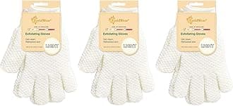 Evridwear Exfoliating Gloves for Shower, 100% Nylon Thick Soft Medium Heavy Bathing Gloves Dead Skin Remover Body Scrubber Smooth Skin with Hang Loop (White Gentle Exfoliation- 3 Pairs)