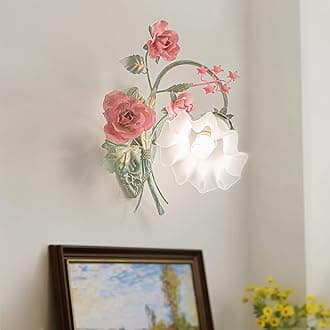 Vintage Floral Wall Sconce,Metal Wall Lamp with Glass Lampshade,Mounted Wall Lights for Bedroom Living Room Corridor Vanity Hallway E26 Wall Art Scones 40 * 40Cm Left