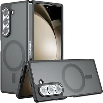 Compatible with Samsung Galaxy Fold6 Phone Case Cover Lens Protection Built-in Magnetic Anti-Shock Matte Texture Black