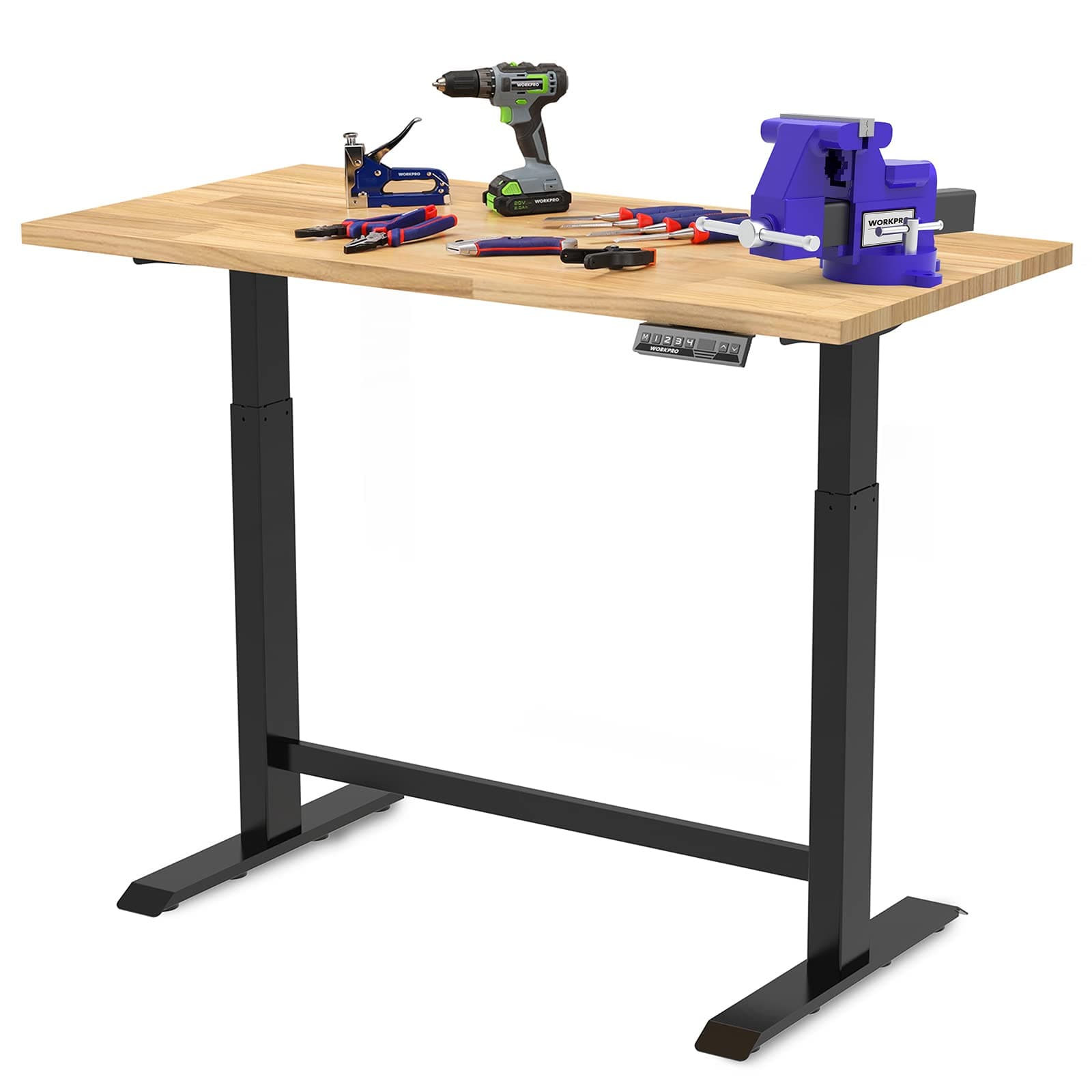 - WORKPRO Dual Motor 48" Electric Height Adjustable Workbench, 500 LBS Load Capacity 48"x24" Wooden Top and Memory Keypad, Work Table for Workshop, Garage, 28-3/4" to 48-7/16 Lift Range