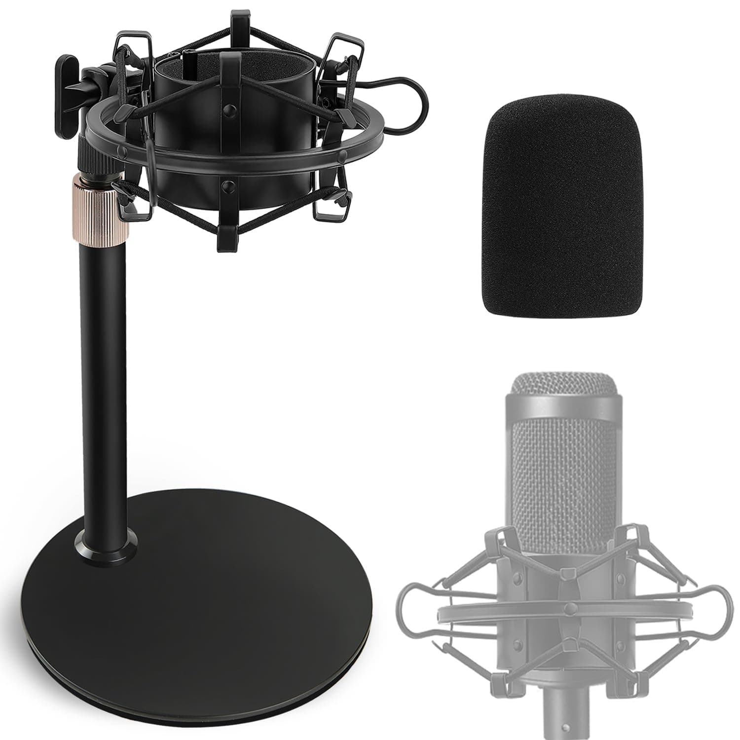 AT2020 Desktop Microphone Stand with Shock Mount & Foam Windscreen, Adjustable Mic Stand Desk with Pop Filter Shockmount for Audio Technica AT2020 AT2020USB+ AT2035 ATR2500 Condenser Microphone