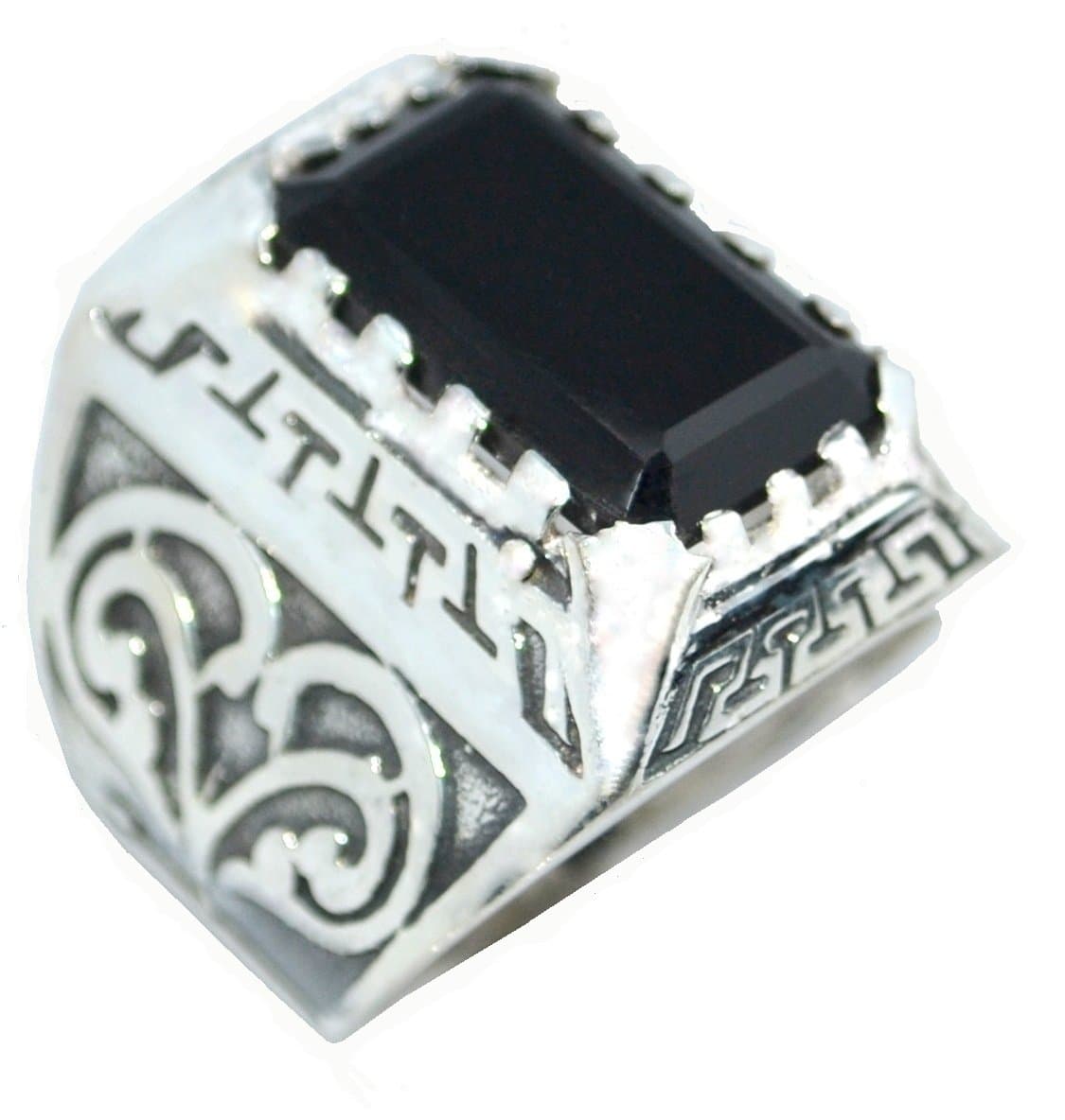 Mens Solid 925 Sterling Silver Black Onyx Signet Ring Emerald cut Gemstone Antique finish Jewellery