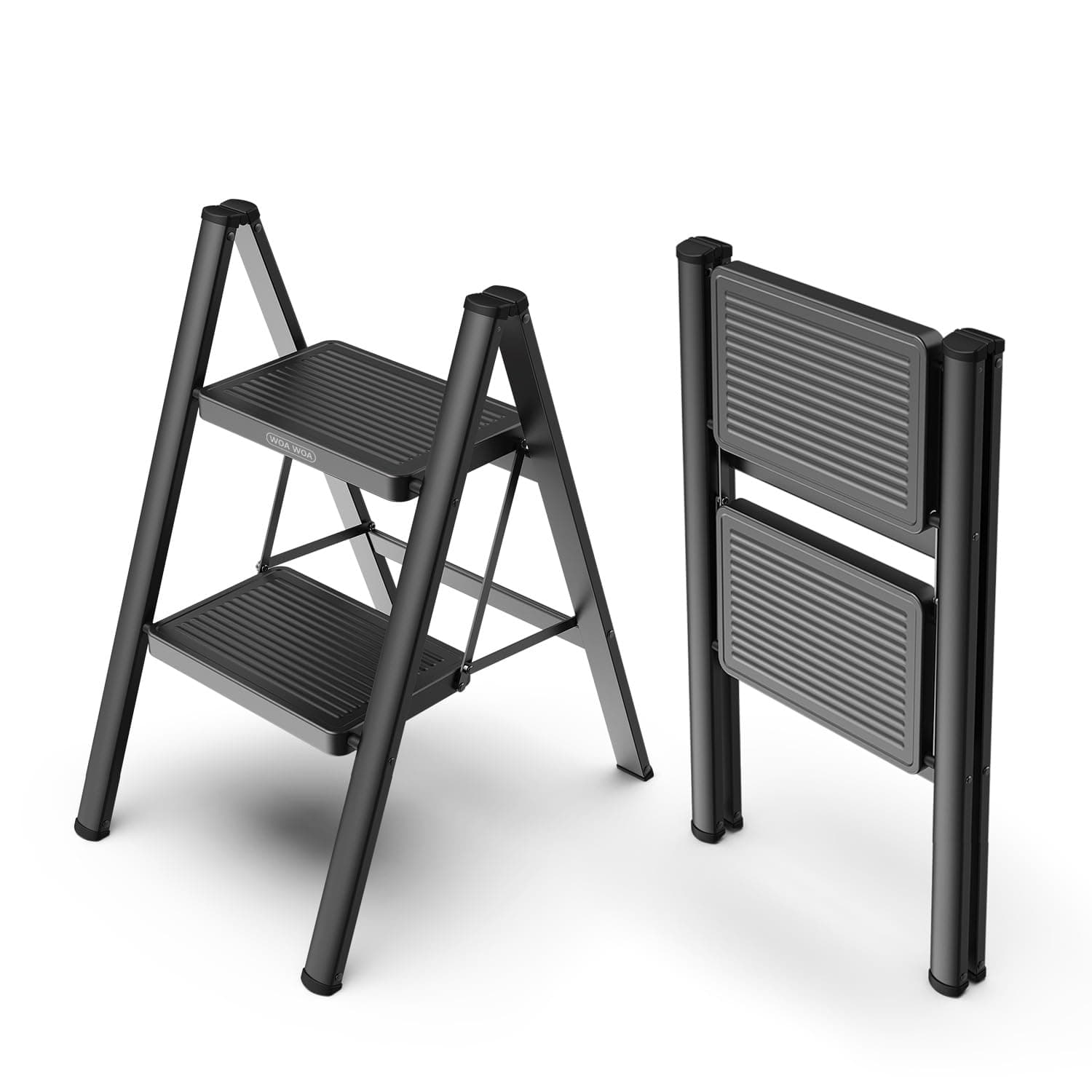 Step Ladder for Home, Foldable Step Stool for Kitchen with Non-Slip Pedals, Sturdy Ladders Supports up to 330 lbs, Compact and Portable - 2 Step/Black