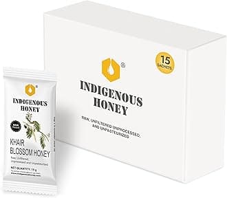INDIGENOUS HONEY Pure Khair Honey Organic Natural Raw Unprocessed Added Sugar Free NMR Tested Unpasteurized Unheated 15 Hygienic Sachets 15g Each Total 225g