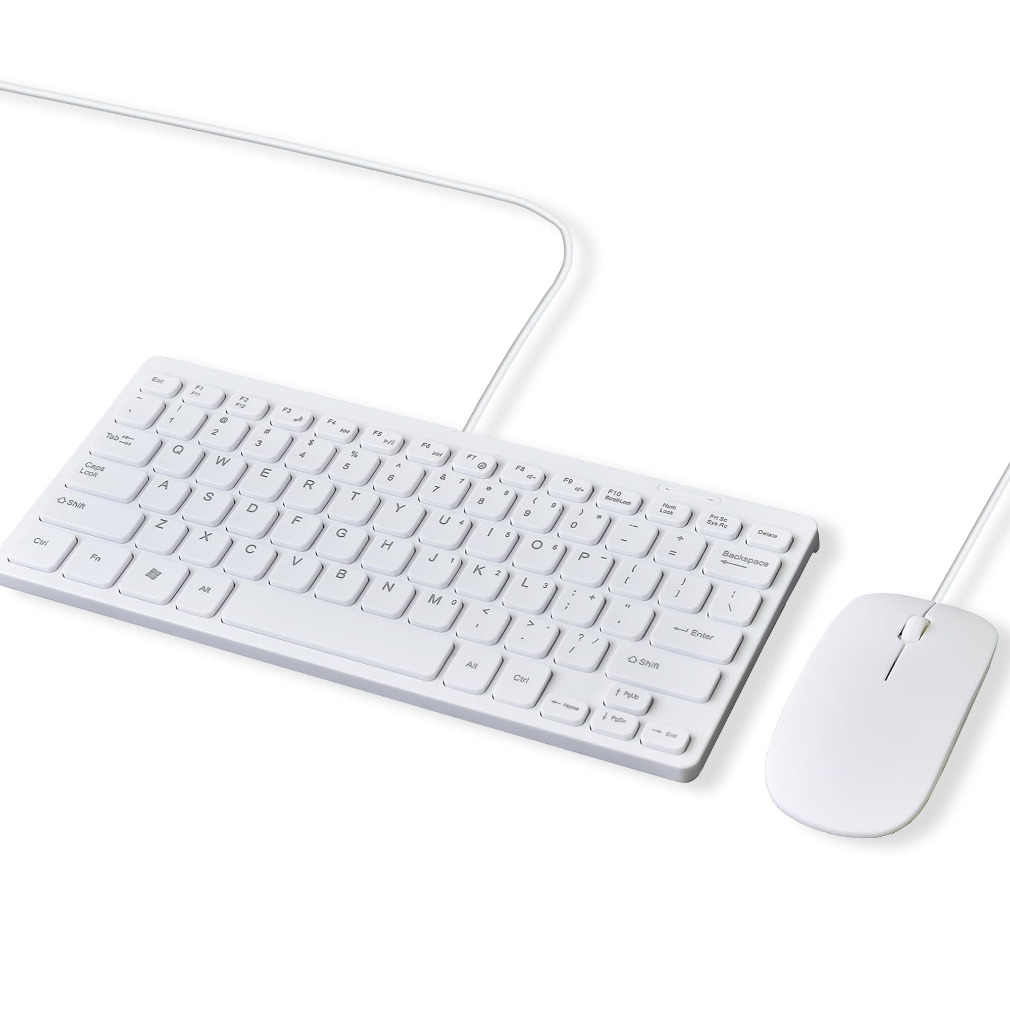 Mini Wired Keyboard and Mouse Combo Slim & Quiet, USB Connection, Compact Keyboard, US English, White