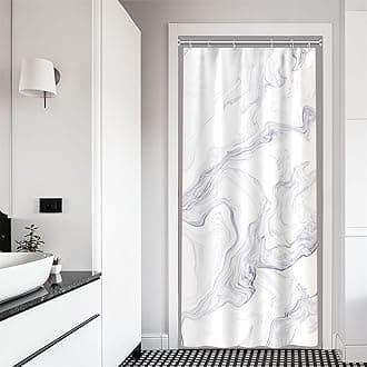 Stall Shower Curtain, White Marble Small Bathroom Curtain Modern Abstract Waterproof Shower Curtain Set with Hooks, 36x72 Inch