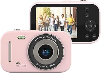 Andoer 4K Digital Camera Camcorder 48MP Digital Video Camera 2.4 Inch Screen 16X Digital Zoom Anti-shake Face Detection Beauty Effect Motion detection Built-in Flash Battery (Light Pink)