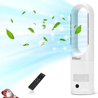 Hiluce Bladeless Fan for Bedroom,Tower Cooling Fan,20dB Quiet,Standing Fans with Remote,Touch, LED Display Installation Free 80°Oscillating 8 Speeds 9H Timer 22" for Home, Office