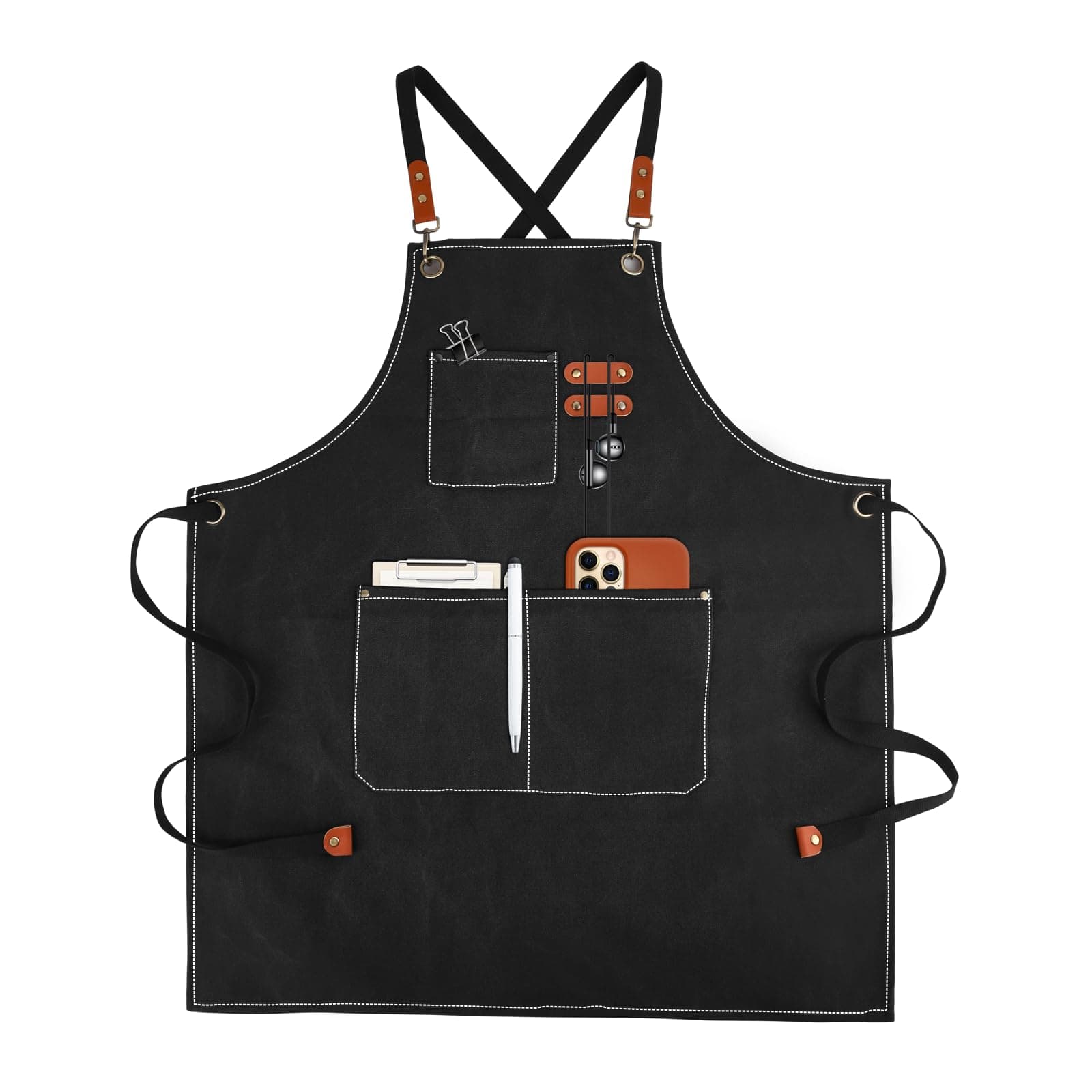 Canvas Work Aprons for Men with Pockets,Adjustable Strap and Large Pockets Apron,Kitchen Cooking Baking Chef Apron