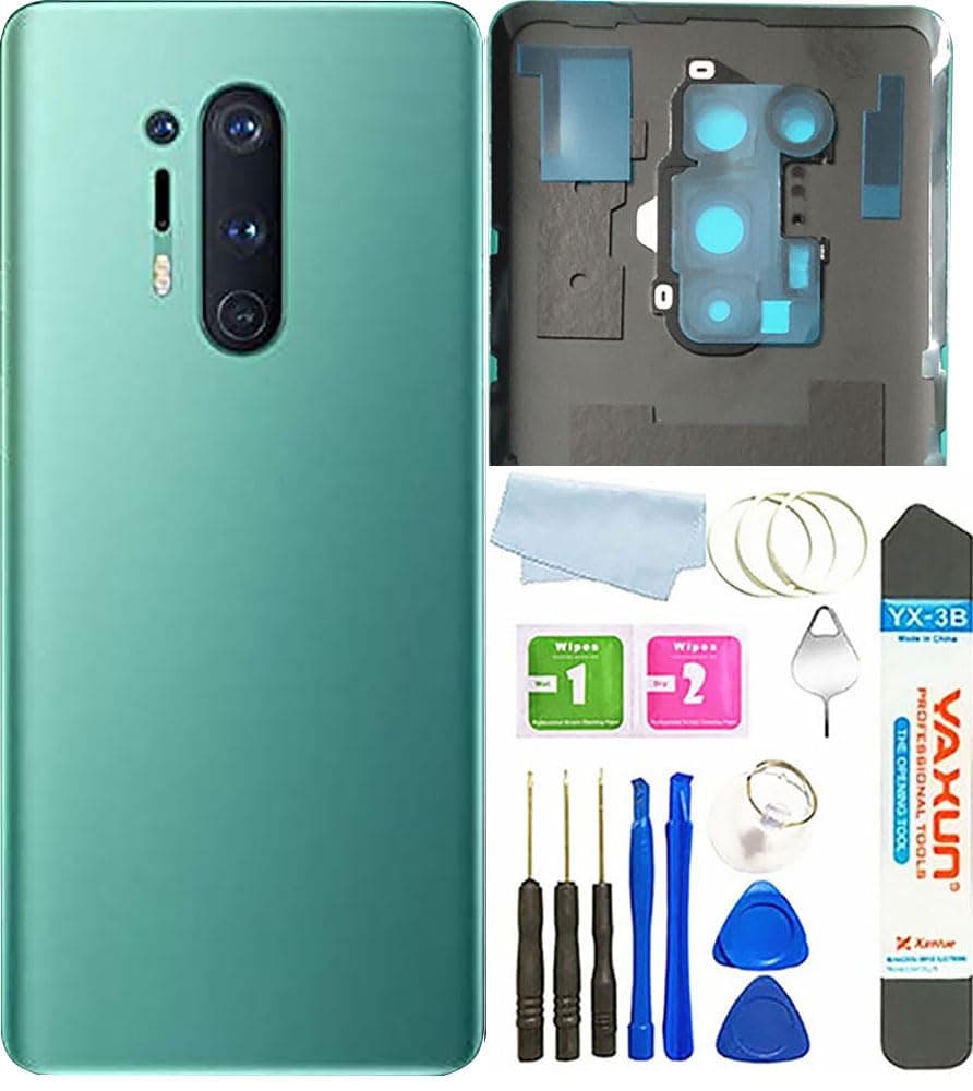 BSDTECH Battery Back Cover Rear Panel Glass with Camera Glass Lens/Flash Replacement for OnePlus 8 Pro 5G +Tools (Glacial Green)