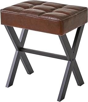 IBUYKE Square Makeup Stool with X-Leg Foot Rest, PU Footrest, Ottoman Seat Vanity Stool, Multi-Use as Small Side Table, for Bedroom, Living Room, Dark Brown L/G-71Z