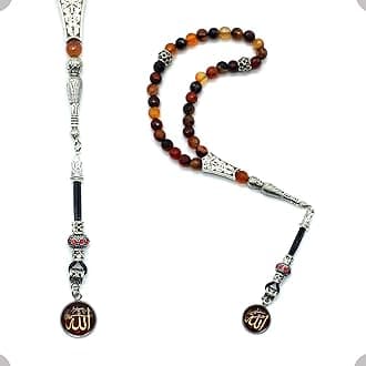 ALBATROSART Special -Allah Tassel- Collection (8 mm -33 Beads) Worry Beads - Prayer Beads-Tesbih-Tasbih-Tasbeeh-Misbaha-Masbaha-Subha-Sebha-Sibha-Rosary (Miracle Red Agate) (Miracle Agate Stone-2)