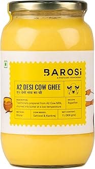 BAROSI [A2 Desi Cow Ghee 1 Litre] A2 Danedar Desi Ghee | Traditional Bilona Method A2 Ghee | Grass-Fed | Curd-Churned | Cultured Ghee | Pure, Natural & Healthy (Glass Bottle 1000 ml)