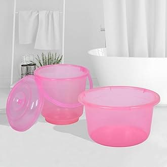 Kuber Industries Set of 2 Bathroom Combo Set - Tub-25 L & Bucket-13 L Bathing Set for Bathroom Transparent Pink