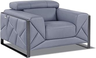 BlackJack Furniture Gianni Top Grain Italian Leather Chair with 9-Position Adjustable Headrests, Contemporary Geometric Pattern, Chrome Hardware & Durable Hardwood Frame, Pigeon Blue