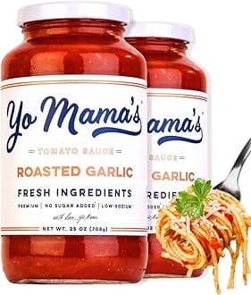 - Yo Mama's Foods Keto Roasted Garlic Pasta Sauce - Pack of (2) - Vegan, No Sugar Added, Low Carb, Low Sodium, Gluten Free, Paleo Friendly, and Made with Fresh Non-GMO Tomatoes!