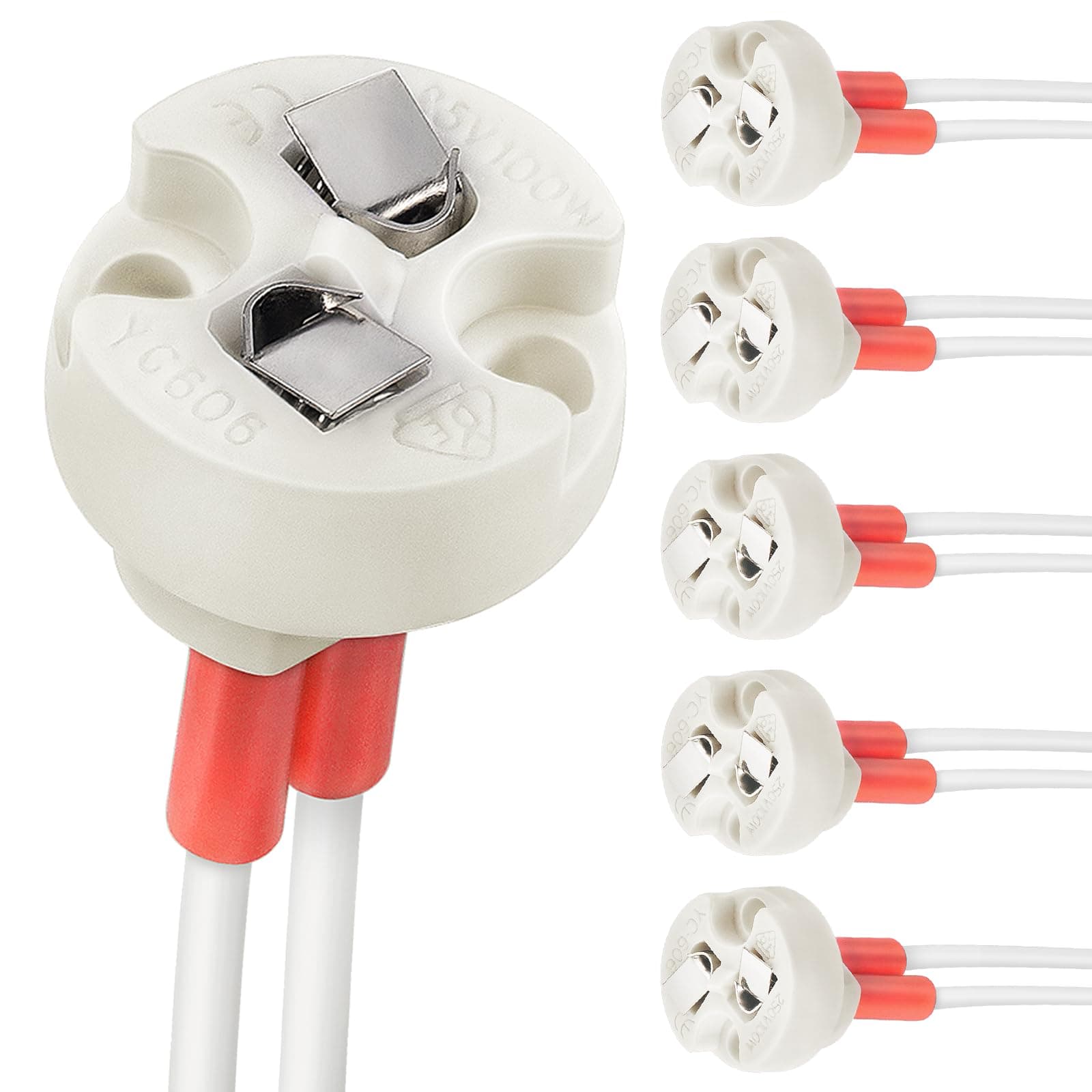 DiCUNO G4, GU5.3 Bi-Pin Ceramic Base Socket, MR16, MR11 Halogen Incandescent LED Bulb Holder Wire Connector (6pcs)