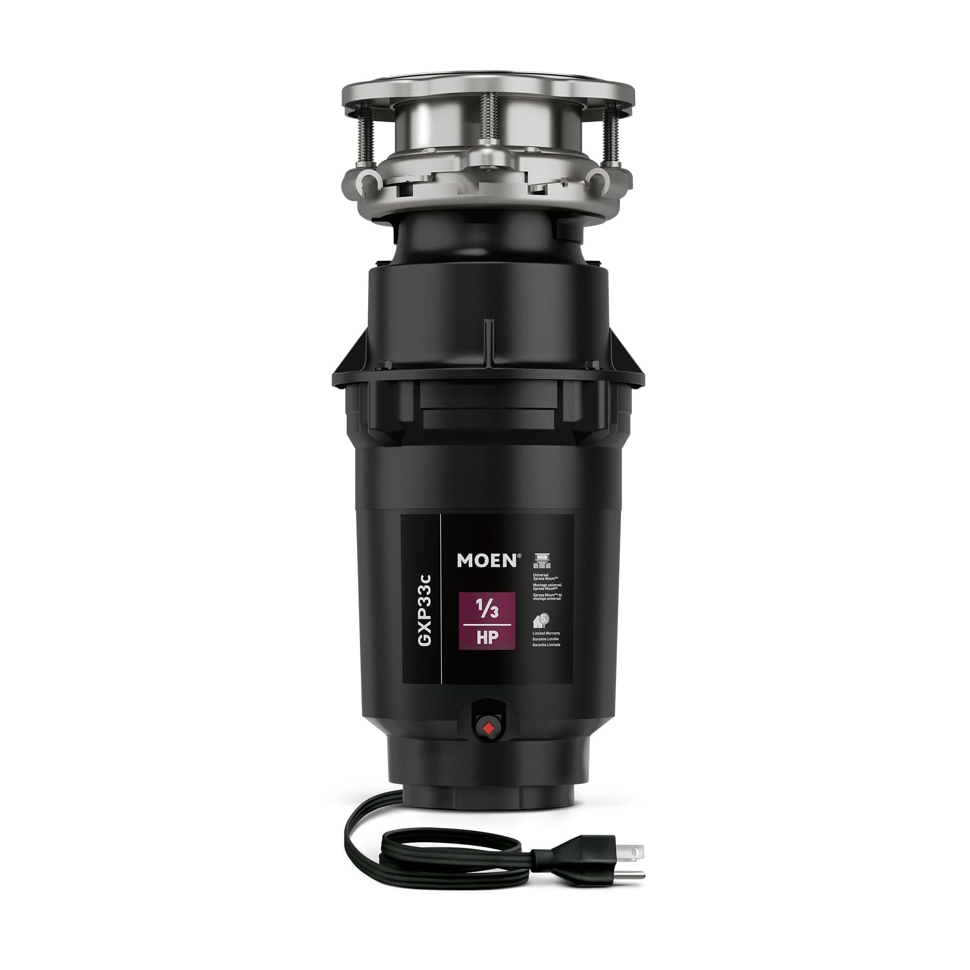 GXP33C Lite Series PRO 1/3 HP Continuous Feed Garbage Disposal, Power Cord Included, Black