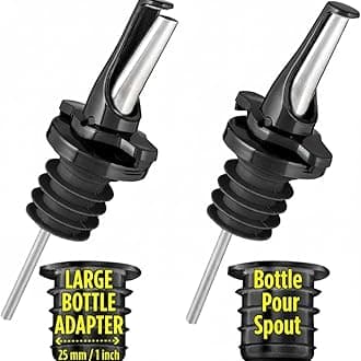 Liquor Bottle Pourers - Patented Design Pour Spouts - Open and Close for Mid Pour Shut Off - Fits Universally to Most Bottles - Meet The Standard of Bottle Pourers - Black - 2 Pack