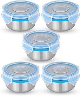 STEELLOCK Stainless Steel Airtight Container with Lid | Leakproof, BPA-Free | Multipurpose Food Storage Containers/Tiffin/Dabba for Office, School & Kitchen | SL-1101-set of 5, 150ml each, Blue
