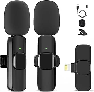 Microphone for iPhone, 2 Pack Wireless Microphones, Mini Mic, Lavalier, Recording Lapel Mic, Plug-Play, Clip On Microphone with Noise Reduction for Interview/Tiktok (for iPhone14 and Below)