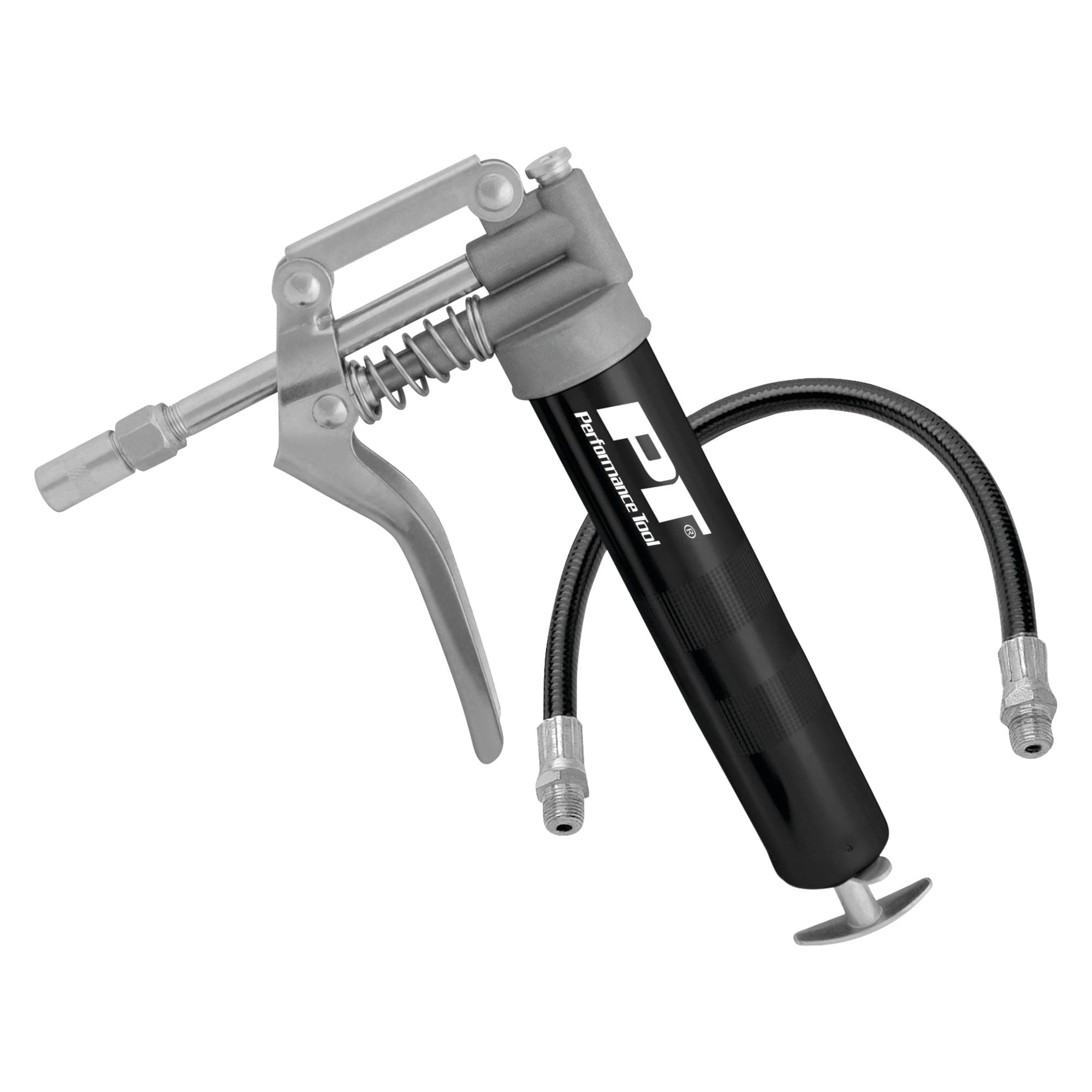Performance Tool W54198 Mini Grease Gun (3 oz) with 12 inch Flexible Hose and 5.5 inch Rigid Extension Pipe.