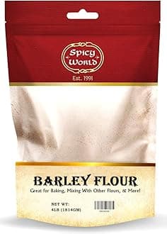 Spicy World Barley Flour - 4 lb (64oz) Bag | All-Natural, Raw, USA Grown | Versatile Barley Grain for Baking, Cooking, and More | Rich Source of Fiber