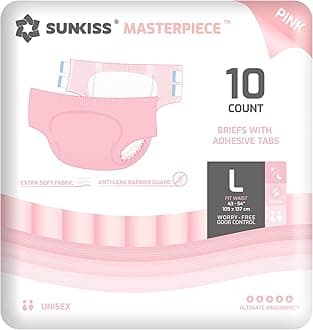 SUNKISS Masterpiece Adult Diapers with Tabs, Unisex Disposable Incontinence Briefs for Women and Men, Odor Control, Pink, Large/XLarge, Previously Large, 40 Count (4 Packs of 10)