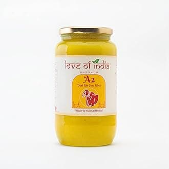 Love of India A2 Ghee 1 Litre | Gir Cow Bilona Ghee | Traditional Curd-Churned A2 Milk | Pure Desi Ghee for Cooking, Tadka, Sweets & Puja