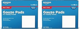 Amazon Basic Care Gauze Pads, 3x3 inches Sterile Medical Wound Dressing Sponges for Cleaning, Covering, & Cushioning Cuts & Minor Injuries, 50 Count (Previously All Health) (Pack of 2)