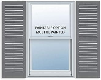 15 Inch x 35 Inch Standard Louver Exterior Vinyl Window Shutters, Paintable (Pair)