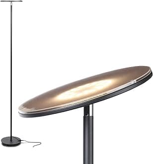 Brightech Sky Flux - The Very Bright LED Torchiere Floor Lamp, for Your Living Room & Office - Halogen Lamp Alternative with 3 Light Options Incl. Daylight - Dimmable Modern Uplight- Black
